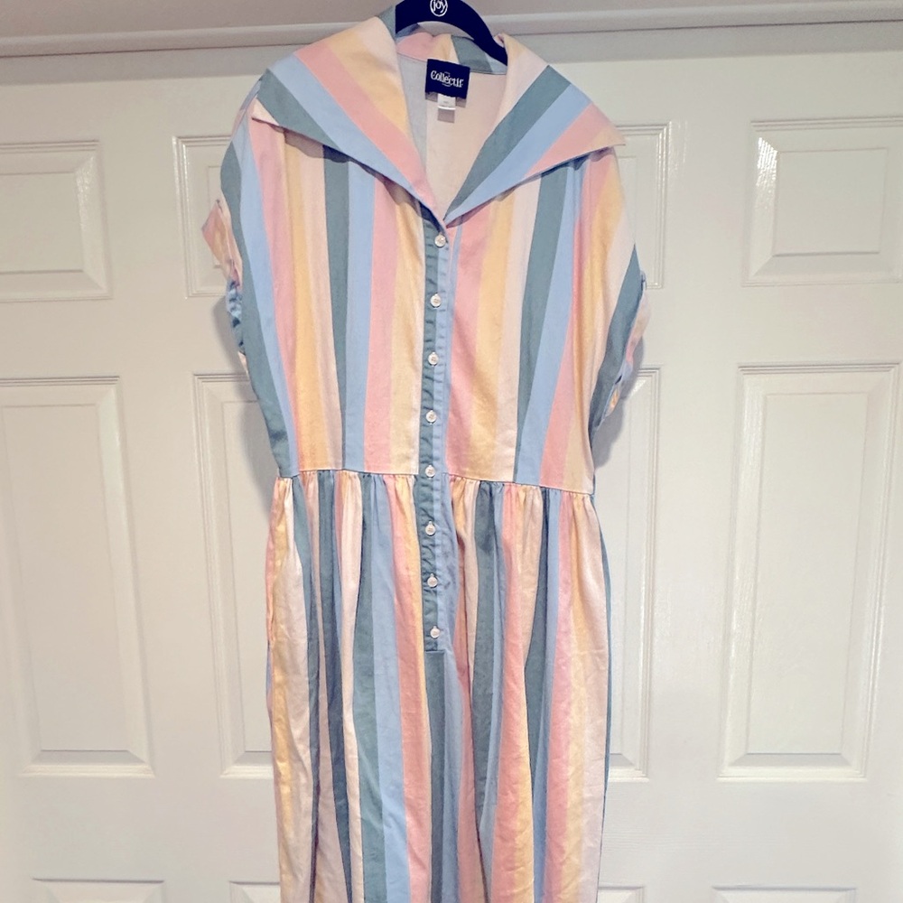 Collectif Pastel Teacup Stripe Judy Swing Dress 4XL